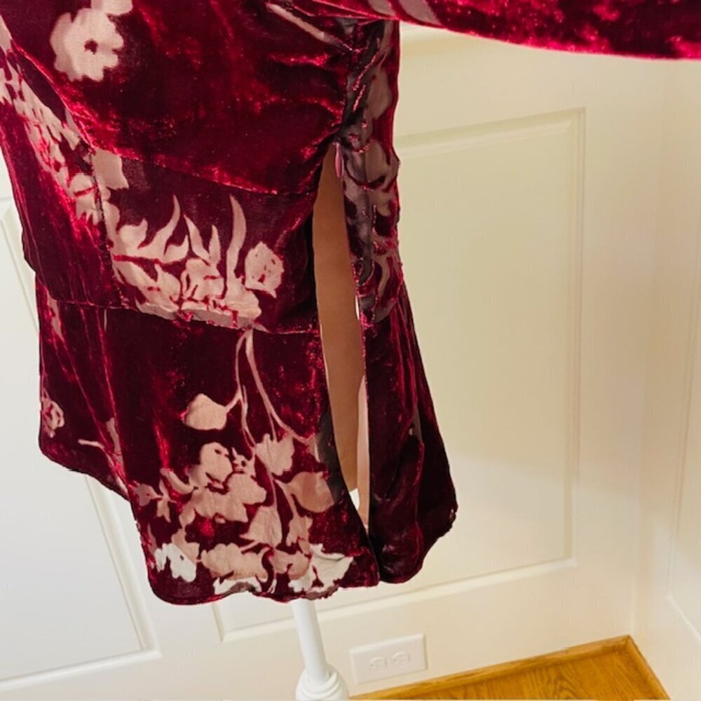 Vintage Y2k Fairy Whimsigoth Velvet Burnout Peplum Top Ice Burgundy XL - Picture 6 of 9